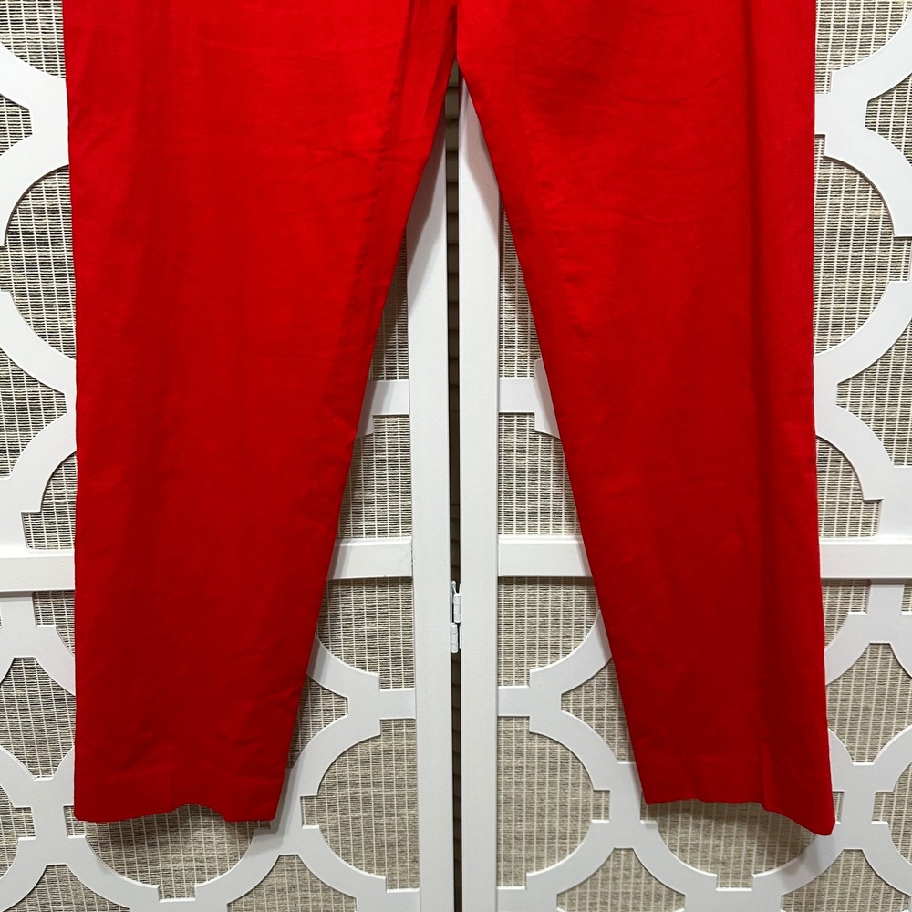 Theory Red Linen Blend Cigarette Pants Womens 2 Red Holiday Office Stretch Chic - Picture 3 of 12